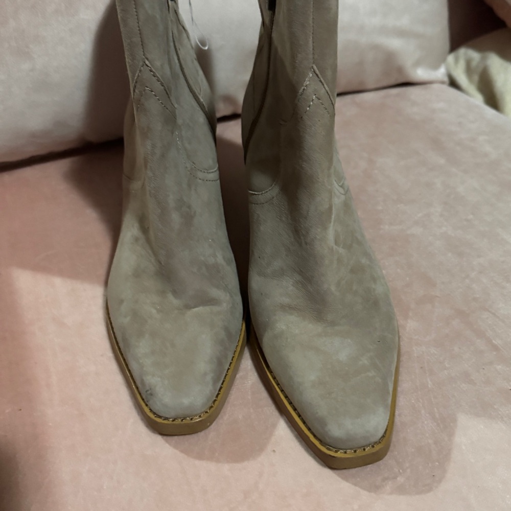 Lucky Brand Womens Jaide Taupe Suede Ankle Cowboy, Western Boots Shoes 9.5M - Picture 5 of 7